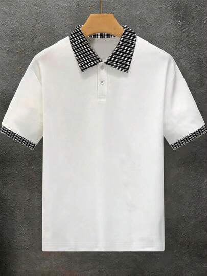 Resyla Camisa polo de talla estándar para hombre, camisa polo casual, diseño de estampado de rayas minimalista, estilo casual de negocios, diseño elegante, parte superior de verano para exteriores, uso diario versátil, adecuado para deportes, exteriores, temporada de verano