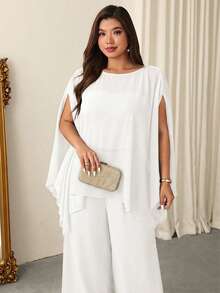 Firerie Plus Size Solid Color Minimalist Casual Round Neck Shirt - White - View 6