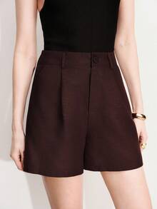 Aveloria Modichic Quần short Bermuda màu kaki trơn, kiểu dáng tối giản, cạp cao, xếp ly, ống thẳng, phong cách thường ngày thanh lịch, đa năng, phù hợp đi làm, đi nghỉ mát, phong cách retro sành điệu. - Cà phê nâu - Xem 3