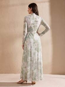 Graceveil Đầm nữ dáng ôm in hoa lưới thời trang xuân/hè. - Màu xanh Bạc hà - Xem 2