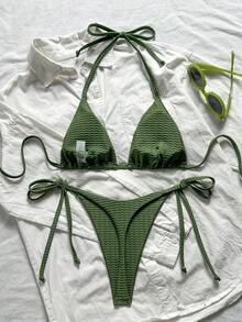 Swim Vcay Bộ bikini hai mảnh gợi cảm buộc dây cổ sau dành cho nữ, thích hợp cho kỳ nghỉ biển. - màu xanh lá - Xem 2