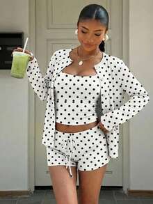 Muchica Vintage Polka Dot Knit 2 Pieces Set For Women - Multicolor - View 8