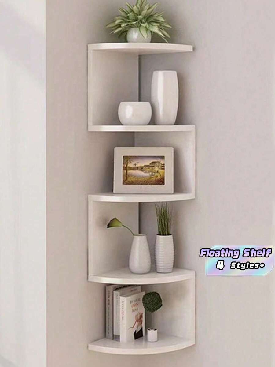 1pc Multi-Tier Corner Shelf, Floating Corner Shelf, Corner Rack, Wall Corner Storage Rack, Bedroom Wall-Mounted Bookshelf, Kitchen Triangular Corner Storage & Decor Rack, Easy To Assemble Multi-Layer Wall-Mounted Shelving Unit For Bedroom, Bathroom, Kitchen, Office, Living Room, Bookshelf - Multicolor - View 1