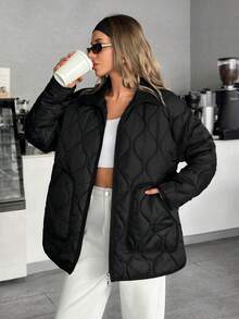 EURMUSE Black Quilted Jacket With High Collar And Zipper Closure - Black - View 1