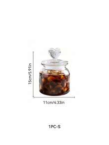 1个心形玻璃储物罐，带密封盖，透明，可用于存放糖果/食品/香料/盐/糖/咖啡/茶叶，容量可选500毫升/800毫升/1200毫升 - 透明色 - 查看 9