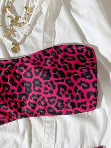 SHEIN Swim 2pcs Women's Fashionable Sexy Leopard Print Bandeau Bikini Set, Summer - Multicolor - View 7