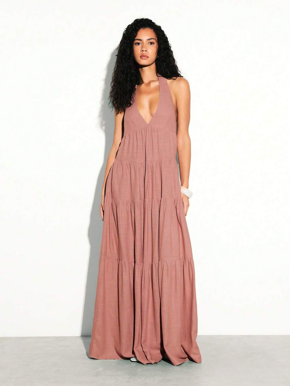 halter v neck wedding guest dress Halter Neck Silk Dress