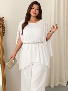 Firerie Plus Size Solid Color Minimalist Casual Round Neck Shirt - White - View 5