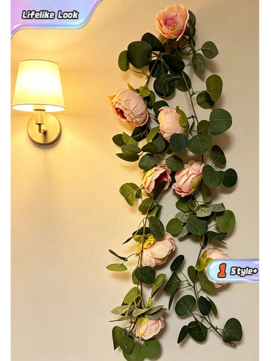 1,8M Tela de seda Guirnalda grande de flores de peonía artificial, para decoración de arco de boda, techo, sala de estar del hogar - Rosa - Ver 1