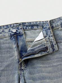 AXEPEAK Quần jeans ống loe thời trang mùa hè dành cho nam, có đai, đa năng, thích hợp mặc hàng ngày. - Màu xanh lam - Xem 3