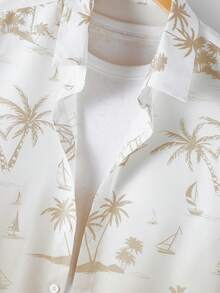 Genlund Conjunto de camisa de manga corta con estampado simple y pantalones cortos de unicolor para hombre, vacaciones - Multicolor - Ver 4