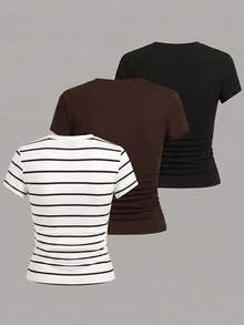 Olithes New Fashion Casual Versatile 3 Pieces Set Short Sleeve T-Shirt For Women - Multicolor - View 2