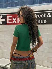 StreetHx 女士夏季露脐短袖T恤，印有墨西哥国旗、世界杯图案，Y2K朋克风格，露脐设计，绿色短袖T恤 - 綠色 - 查看 2