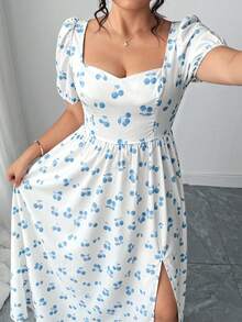 Elenzga Plus Size Women's Petal Sleeve Open Back Flared Dress - Blue and White - View 4