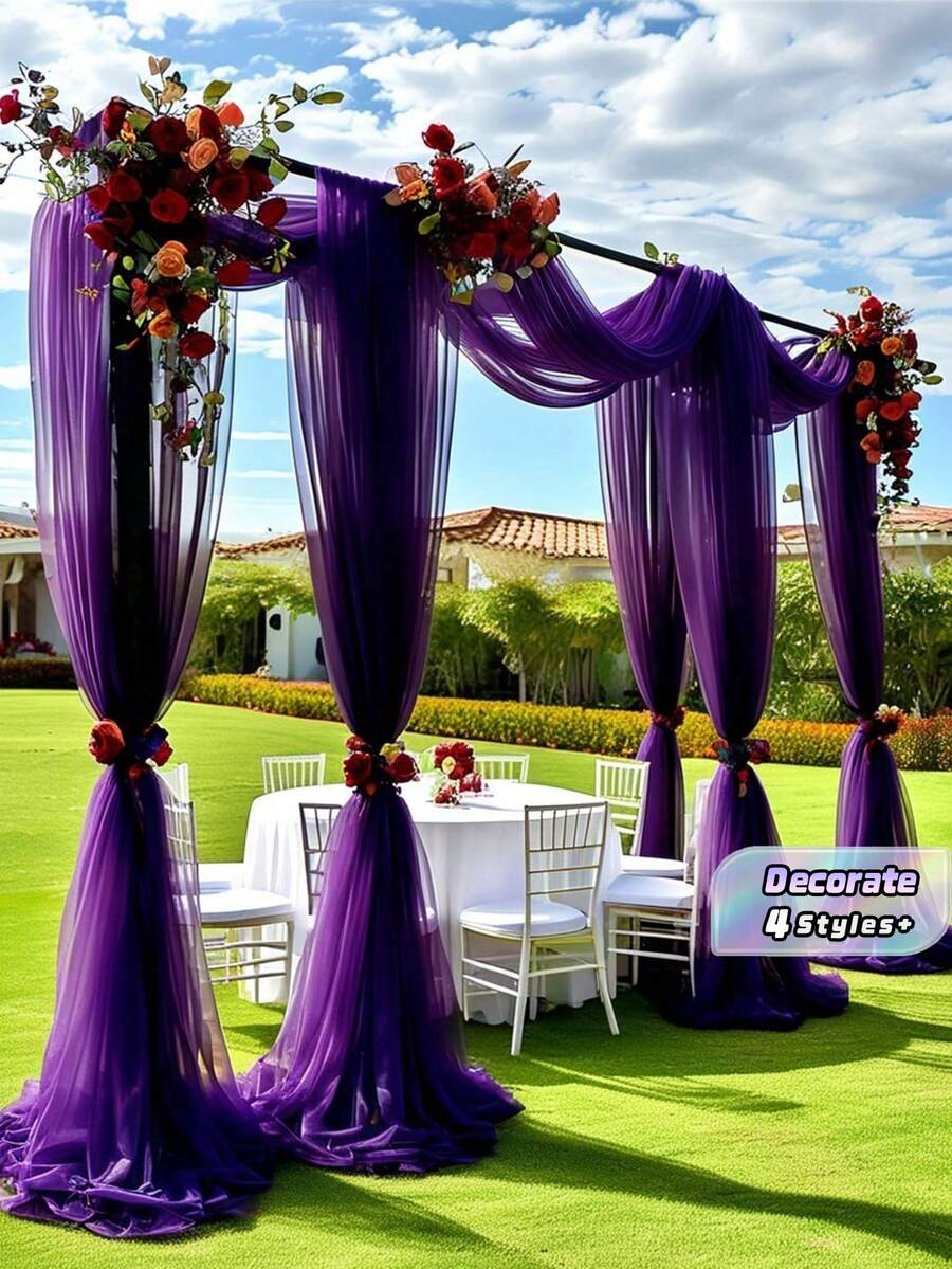 1pc Deep Purple Sheer Fabric Wedding Arch - Large Romantic Voile Decor, Suitable For Ceremony, Reception And Party Decorations, Perfect Choice For Wedding Season And Party Decorations - Dark Purple - View 1