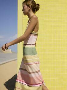 Nöista Sleeveless Maxi Dress With Colorful Horizontal Stripes In Soft Pastel Tones.Features Thin Adjustable Straps.Perfect For Summer Style - Multicolor - View 2
