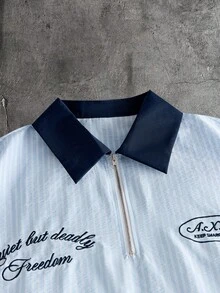 AXEPEAK Áo polo nam tay ngắn cổ bẻ phối màu tương phản, kiểu dáng thường ngày, thích hợp cho mùa hè. - Màu xanh nhạt - Xem 5