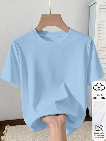 Franclia T-shirt décontracté à col rond et manches courtes pour femmes, couleur unie, été