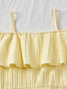 Sparklyn Tween Girls' Solid Color Spaghetti Strap Cold Shoulder Ruffle Hem Casual Loose Jumpsuit, Summer - Yellow - View 7