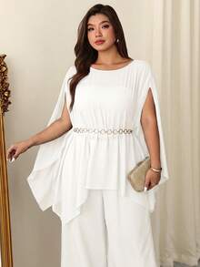 Firerie Plus Size Solid Color Minimalist Casual Round Neck Shirt - White - View 3