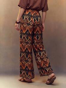 Fembélia Damen Casual Loose Bedruckte Hosen Boho Hosen für Damen Damen Sommer Hosen Bohemian Hosen Weite Bein Hosen Damen Hohe Taille Palazzo Hosen Damen Urlaubs-Outfit Sets - Verschiedenfarbig - Übersicht 2