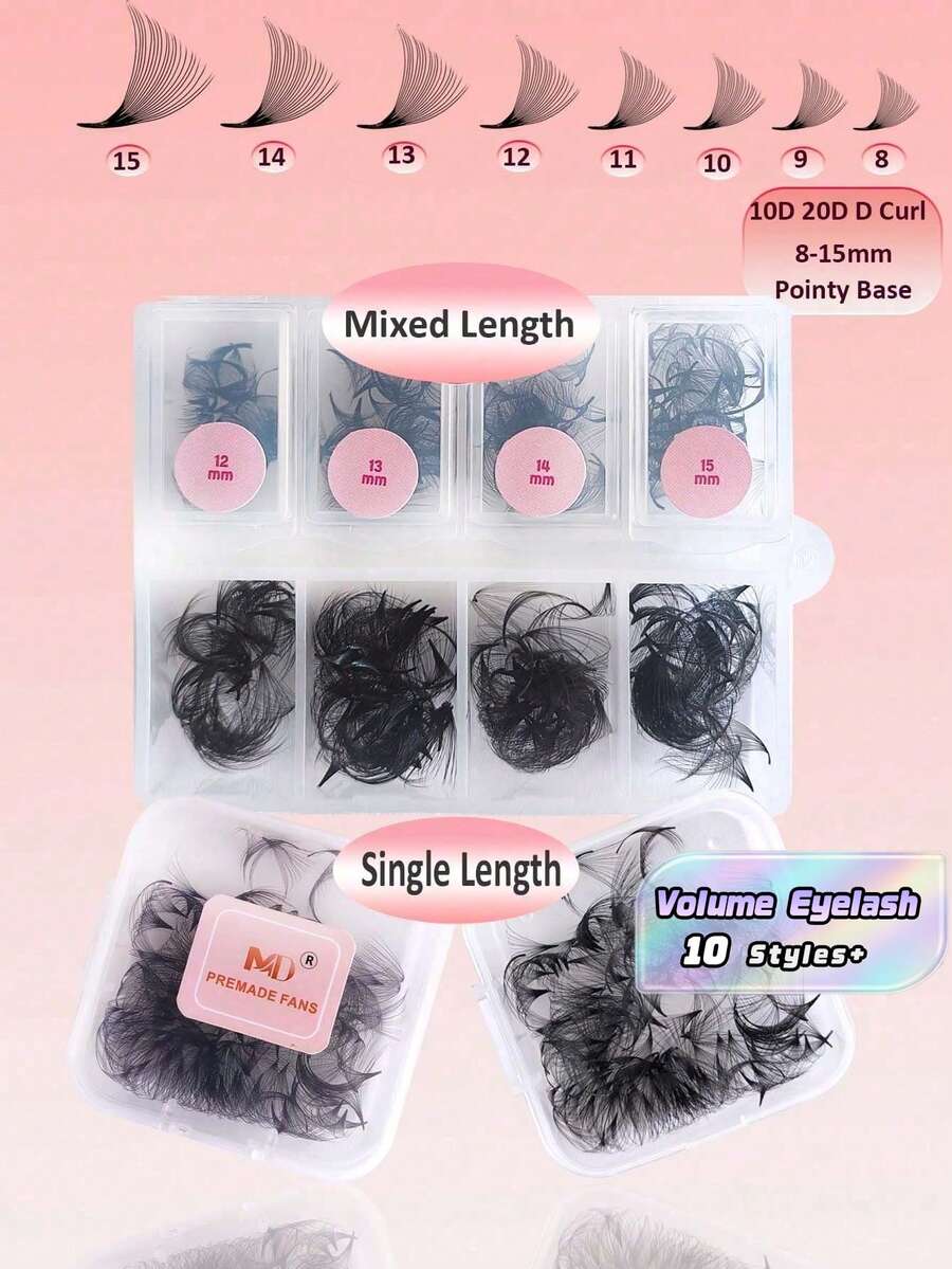 500 根 10D/20D 卷度预制睫毛嫁接单根长度 240 根 10D/20D 手工浓密型睫毛嫁接 0.07mm 粗细 8-15mm 预制浓密型睫毛嫁接 中段尖头睫毛 - D - 查看 1