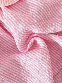 SHEIN 夏季女嬰甜美公主風洋裝 淡粉色可愛嬰兒派對裝 羅紋泡泡袖拼接 大蝴蝶結髮帶 0-9個月 - 粉色 - 查看 6