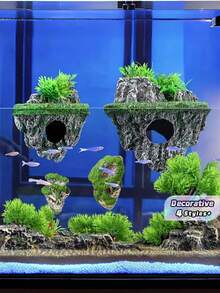 漂浮式水族箱景观石装饰人造假山石躲藏洞穴鱼缸摆件逼真风景水族造景用品创意隐藏式庇护所装饰 - A - 查看 1