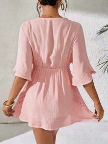 Swim Lushoire Women's Black Deep V-Neck Casual Cover Up, Spring/Summer - Pink - View 2