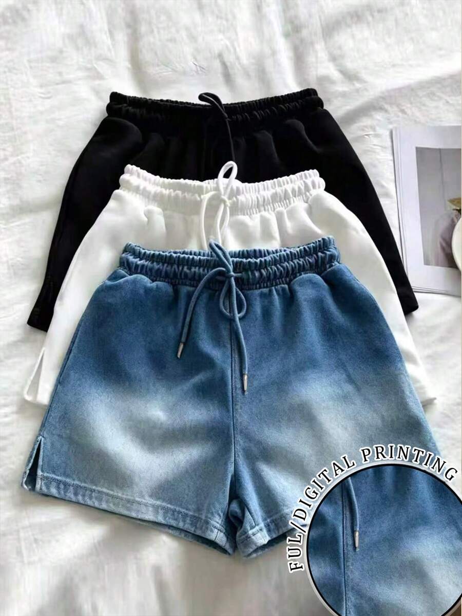 IslaSuriya Set de 3 piezas de shorts con cintura con cordón y abertura en la pierna para mujer, de moda y versátil - Multicolor - Ver 1