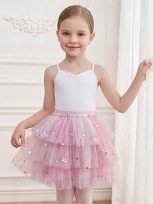 SHEIN Váy múa ba lê cổ điển bồng bềnh cho bé gái, thiết kế nhiều lớp vải tuyn mềm mại màu tím rực rỡ với cạp chun co giãn, chất liệu vải lưới thoải mái, kiểu dáng ngọt ngào như cổ tích, phù hợp cho tập múa ba lê, tiệc tùng và biểu diễn trên sân khấu, rất co giãn và nhẹ. - Hồng - Xem 6