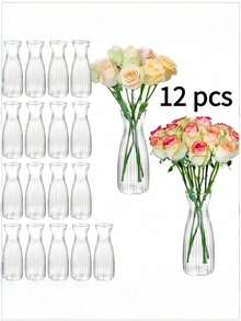 SHEIN 5 10 12 Pieces Plastic Striped Vase Set Transparent Floral Arrangement Handmade For Various Bouquets And DIY Decoration Holiday Home Decor Desktop Wedding Party Display - A - View 14