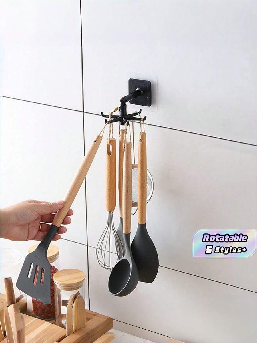 360 Degree Rotating Wall Hook Multi Function Storage Rack For Kitchen Utensils Bathroom Accessories Hats Small Tools Easy Installation Plastic Hanger Modern Design Practical Hooks Space Saving Versatile Home Organization Solution - Multicolor - View 1
