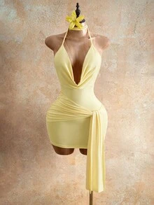 Women Short Dresses - Light Yellow - View 5