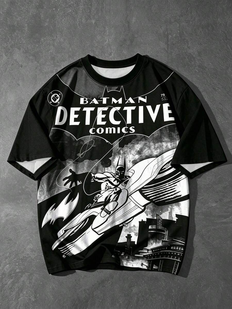 BATMAN X SHEIN Manfinity EMRG Áo thun nam in họa tiết tối giản toàn thân, không có chữ. - Nhiều màu - Xem 1