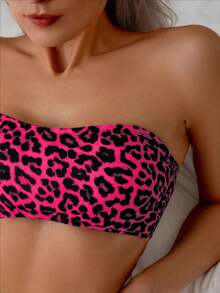 SHEIN Swim 2pcs Women's Fashionable Sexy Leopard Print Bandeau Bikini Set, Summer - Multicolor - View 3