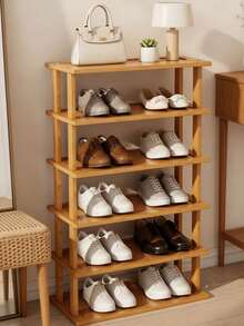 Elegant Multi-Tiered Bamboo Shoe Rack With A Natural Wood Grain Finish-Space-Saving, Easy To Assemble, And Suitable For Domes, Hallways, And Kitchens-Stylish Square Storage Racks Perfect For Sneakers, Heels, And Platform Shoes. - Multicolor - View 2