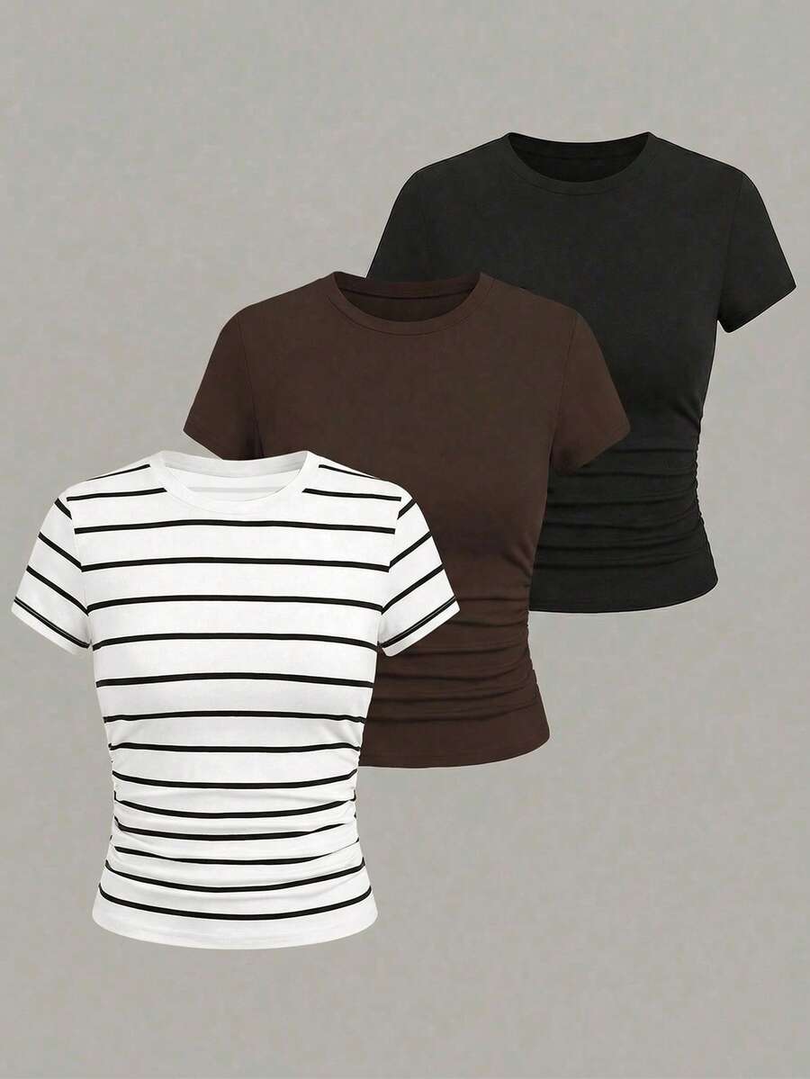 Olithes New Fashion Casual Versatile 3 Pieces Set Short Sleeve T-Shirt For Women - Multicolor - View 1