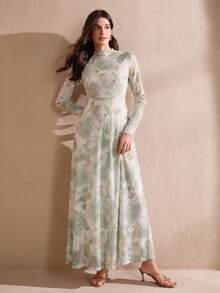 Graceveil Đầm nữ dáng ôm in hoa lưới thời trang xuân/hè. - Màu xanh Bạc hà - Xem 7