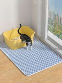 1 PIEZA ALFOMBRA PARA ATRAPAR LA ARENA DE GATO DE DOBLE CAPA DE EVA CON APERTURA ÚNICA LAVABLE PARA GATOS DE INTERIOR SUMINISTROS PARA MASCOTAS - Azul - Ver 8
