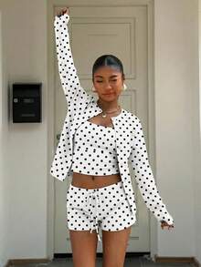Muchica Vintage Polka Dot Knit 2 Pieces Set For Women - Multicolor - View 7