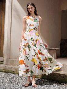 Aveloria Modichic 夏季色彩缤纷的撞色水果蔬菜图案印花开衩长裙，精致浪漫优雅，适合海滩度假、婚礼派对、休闲通勤等多种场合。 - 彩色 - 查看 5
