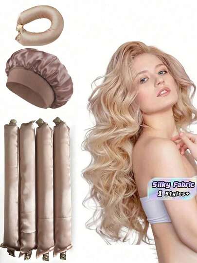3/4/5Pcs Heatless Curling Set - Silk Hair Rollers For Overnight Styling, Soft Sleep Headband Curler For Long Hair, Lazy Curl Maker For Women, Home Manual Hair Accessories