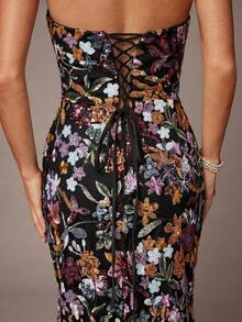 Silquee Women's Elegant Ruched Hem Beaded Embroidered Strapless Dress,Summer Dresses For Women - Multicolor - View 5