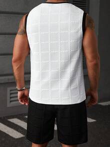 Manfinity CasualCool 男士纯色菱形提花针织背心和松紧腰短裤套装 - 黑與白 - 查看 2
