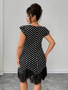 SHEIN Clasi Summer Casual 1920s 1950s Vintage 70's Vacation French Retro Elegant Black Polka Dot Contrast Lace Loose Cap Sleeve Dress Evening Party Wedding Guest - Black - View 2