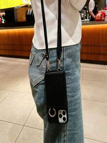 带挂绳手机壳，独家设计镜面防震防污手机壳，适用于 6/7/8/SE2/SE3/11/12/13/14/15/16/17 Pro、17 Pro Max - 黑色 - 查看 3
