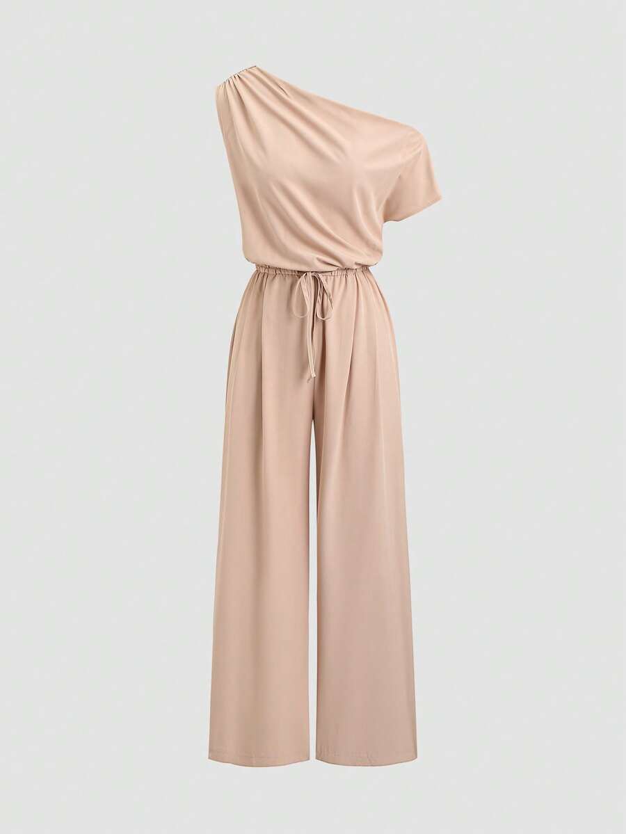 Sweetra Bộ jumpsuit nữ màu kaki thanh lịch, kiểu dáng không tay, có dây rút, ống đứng, thích hợp cho công sở, mùa xuân/hè. - Màu Khaki - Xem 1