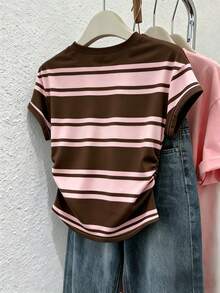 Teen Girl Tropical Fruit All Over Print Knit T-Shirt,Embroidered Graphic Tee,Brown,Summer,Casual,Graduation,Back-To-School,Relaxed Fit,New Style,Chill - Multicolor - View 2