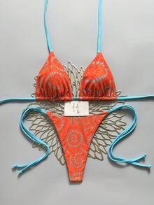 Swim Vcay 女士露背系带性感比基尼泳衣两件套，适合海滩度假 - 橘色 - 查看 3